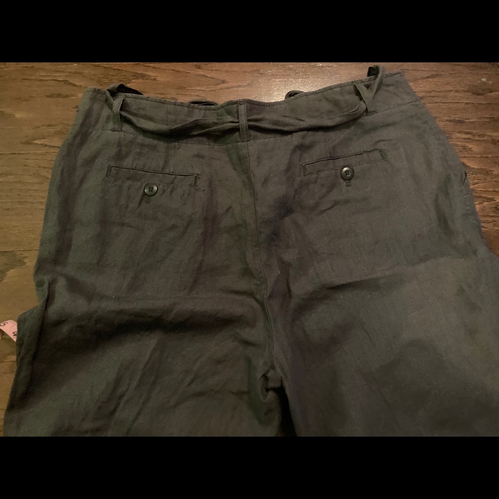 Tahiri 100% Linen Grey Belted Pants, 14